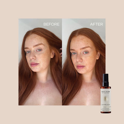 Application of Self Glow by James Read mist on skin