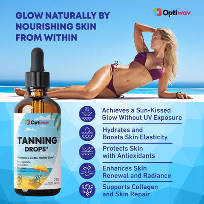 Optiwav tanning drops bottle with ingredients label visible