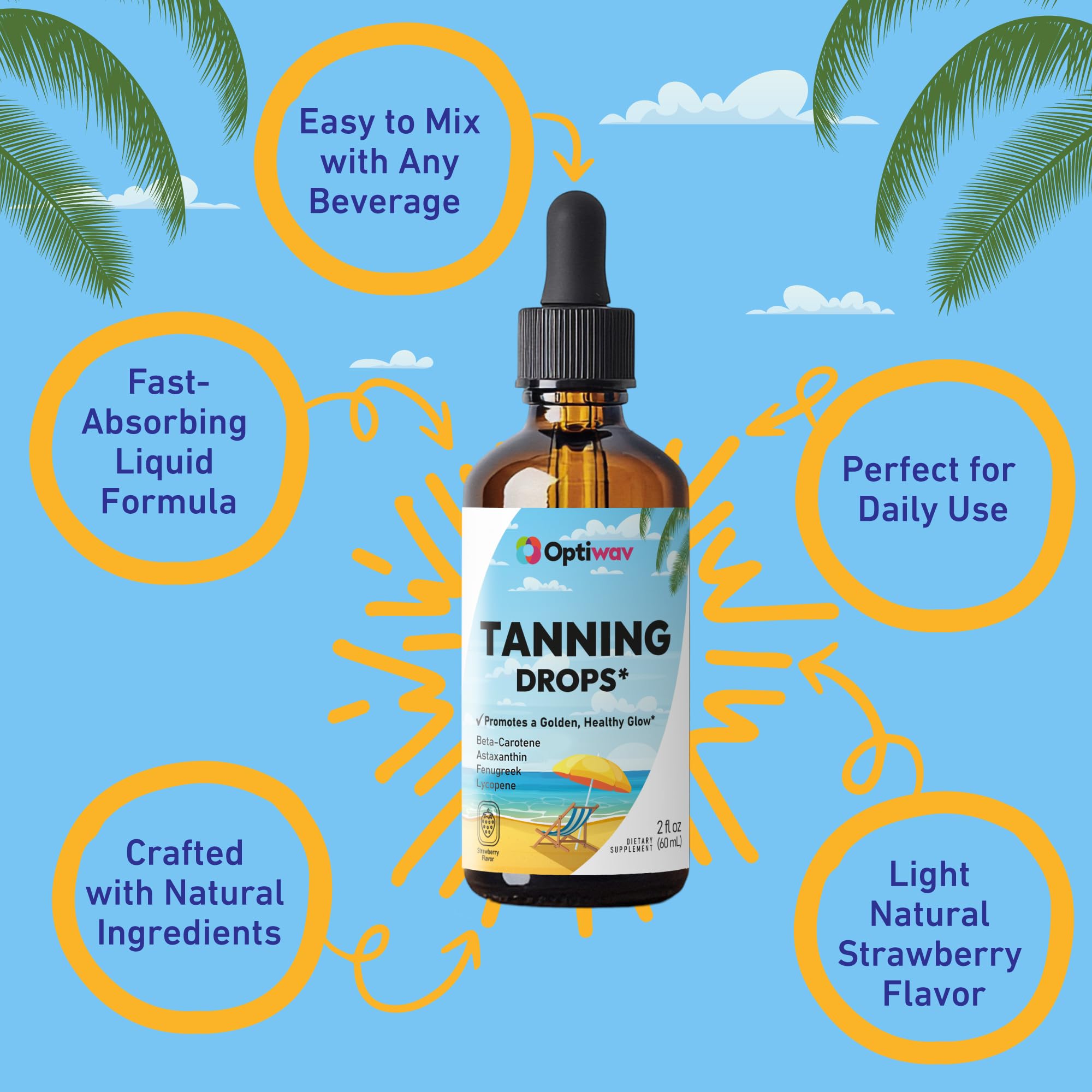 Close up of Optiwav sunless tanning drops bottle