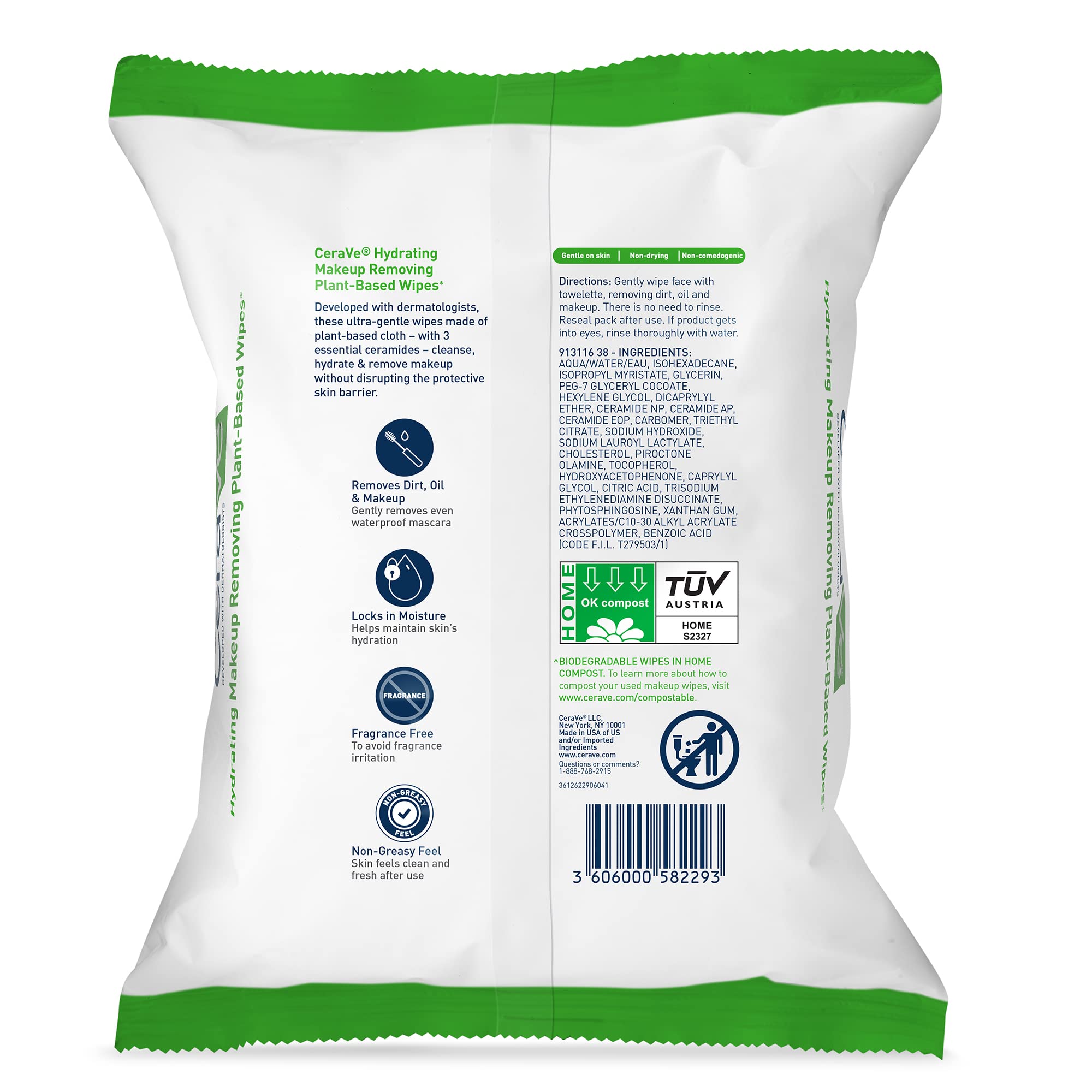 Dermatologist tested CeraVe gentle face wipes for sensitive skin showing the sealable packaging flap