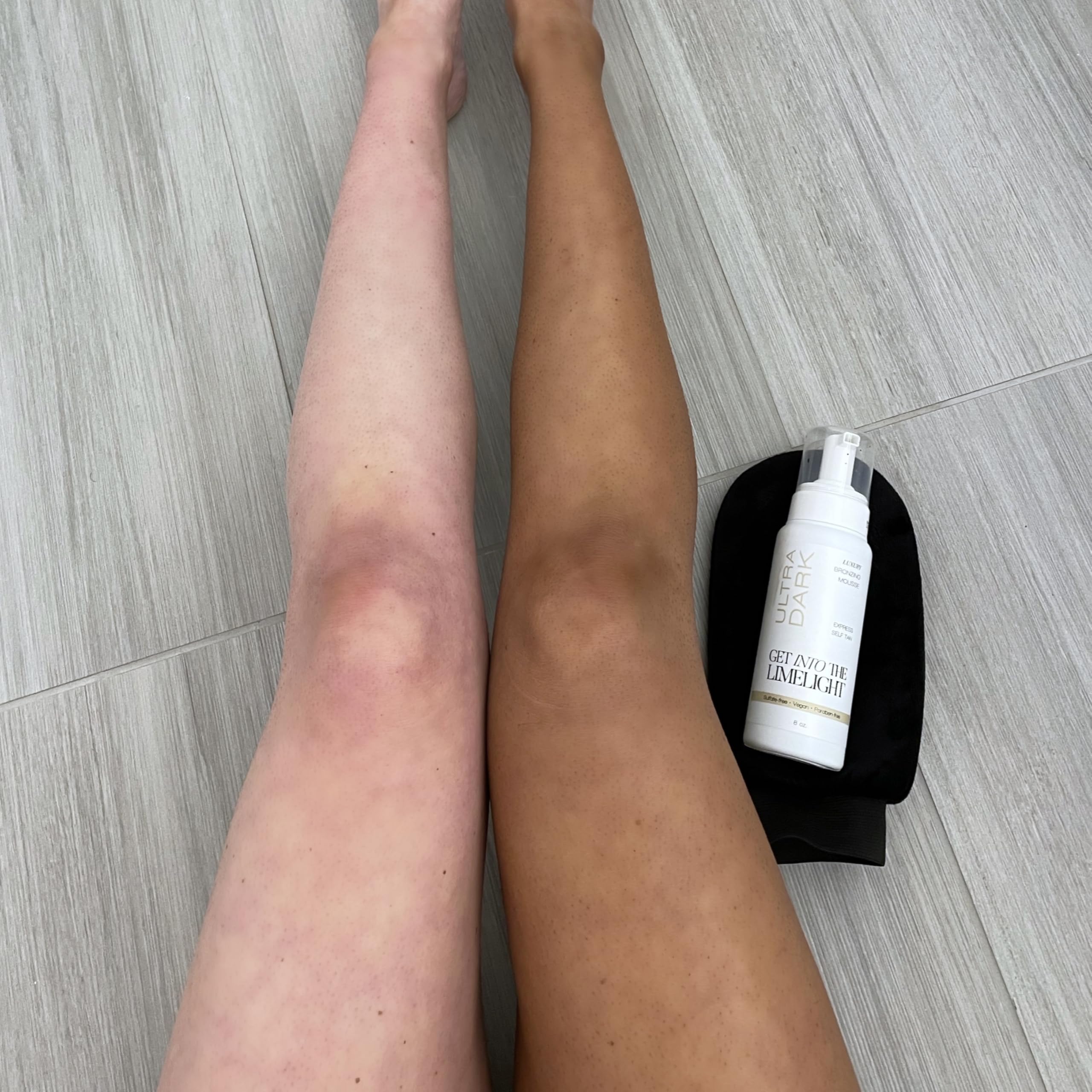 Applying tanning mousse with a luxury applicator mitt