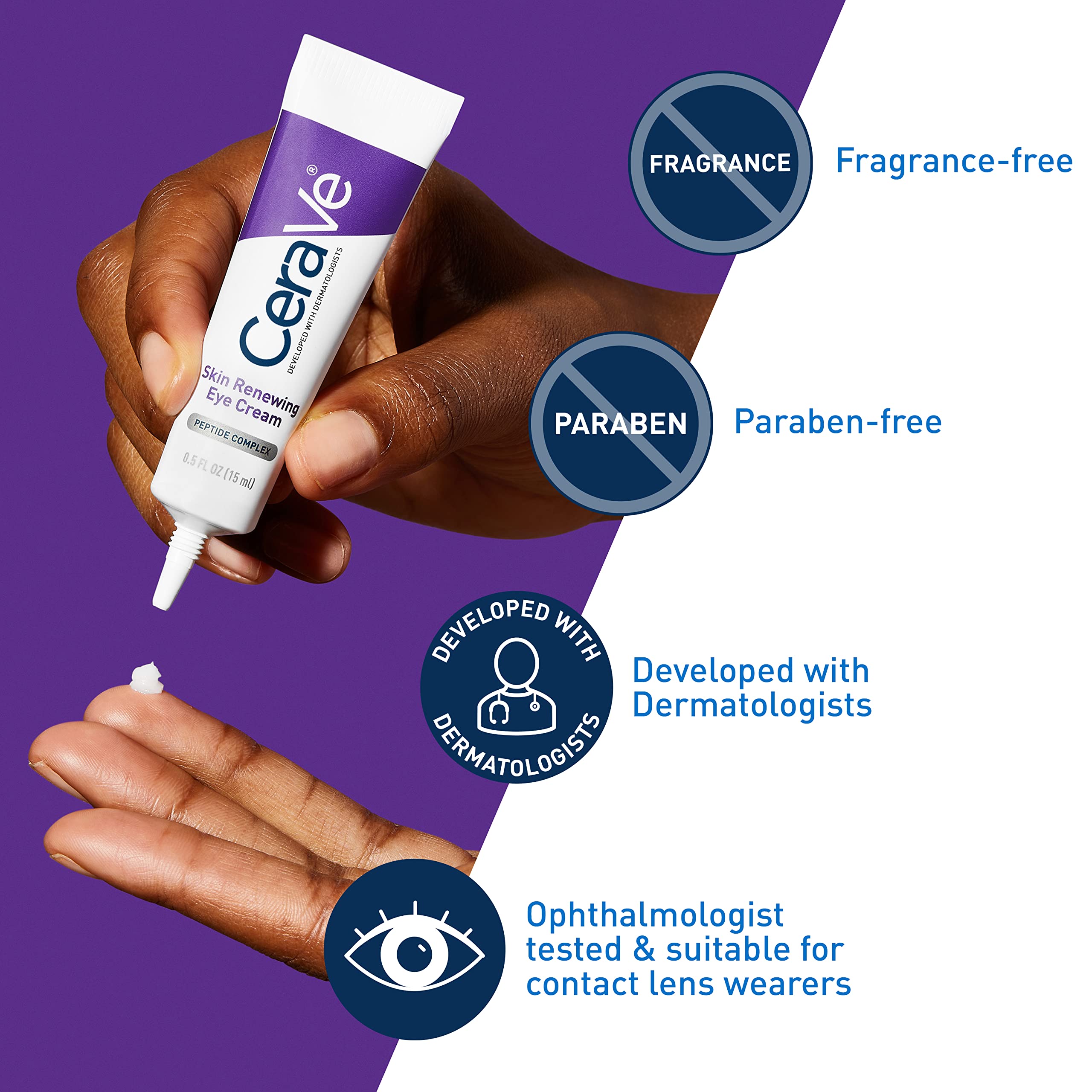 Lightweight texture of CeraVe skin renewing eye cream for wrinkles on a smooth surface