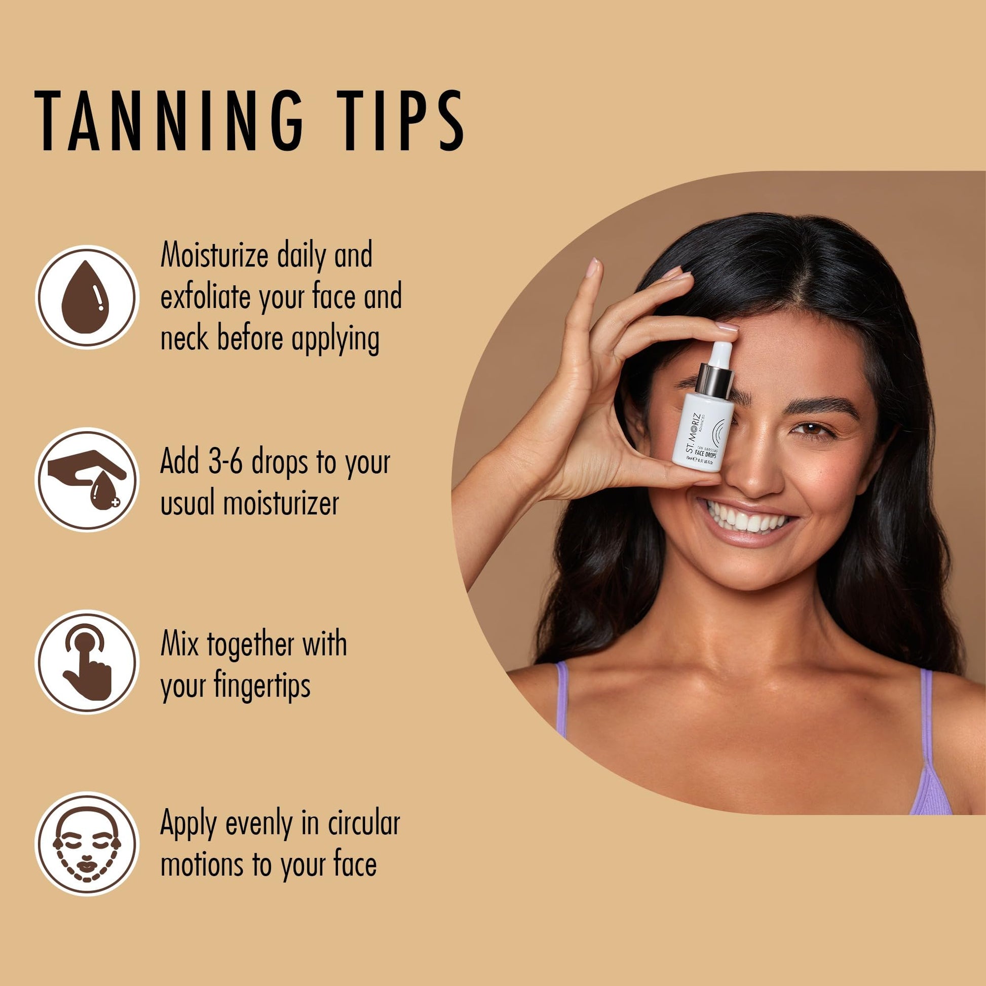 Customizable glow results with St. Moriz face drops