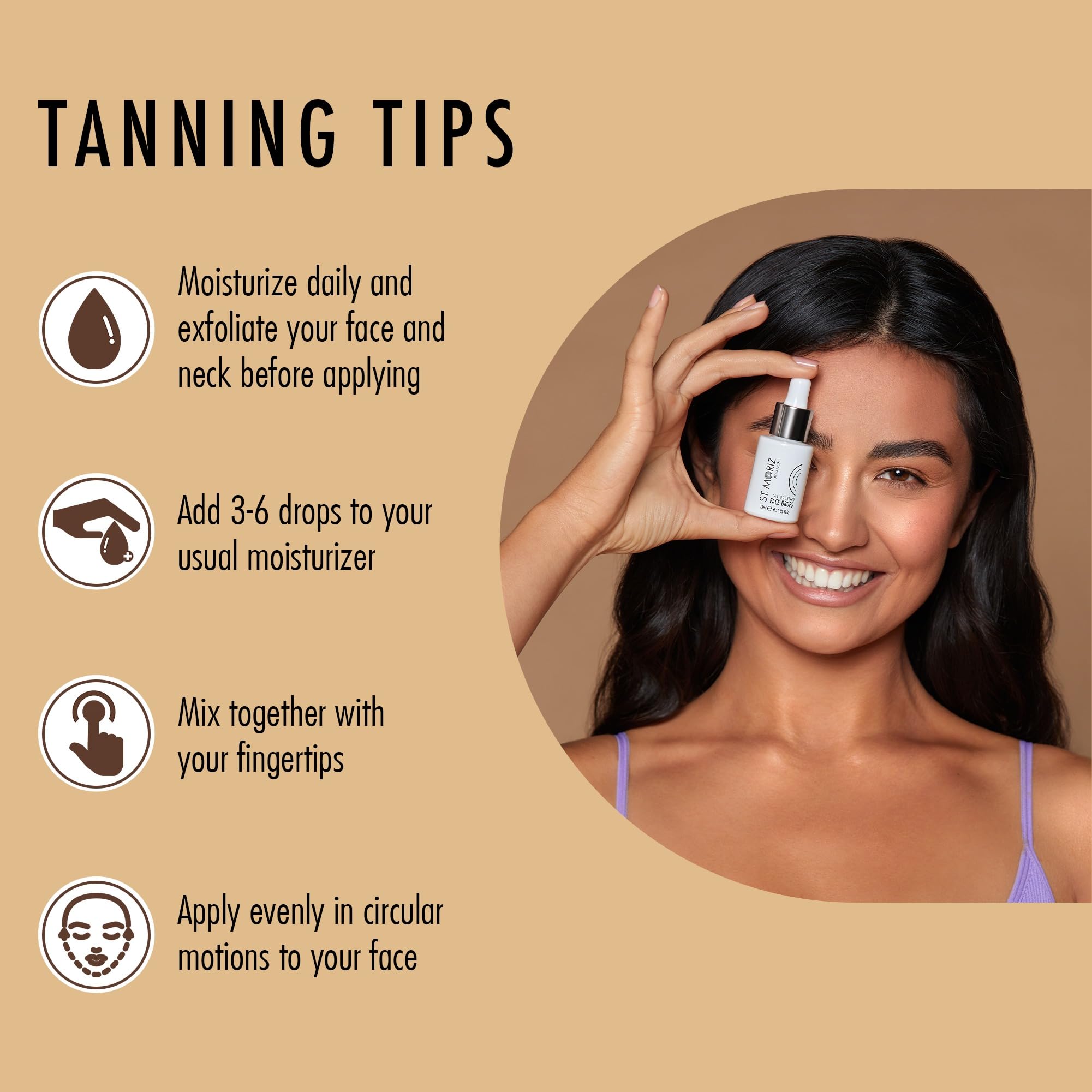 Customizable glow results with St. Moriz face drops