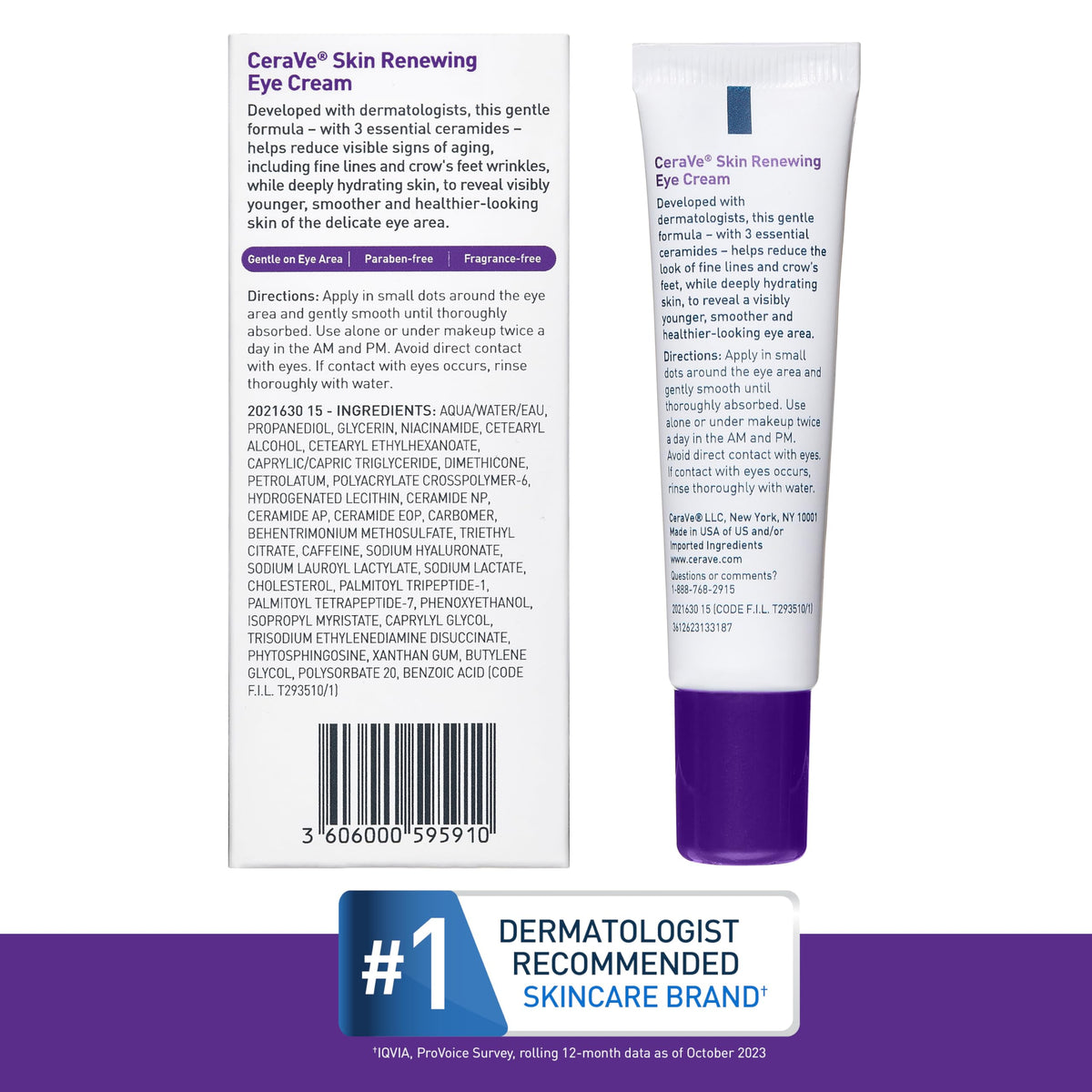 CeraVe Skin Renewing Eye Cream packaging box displaying seal and brand details.