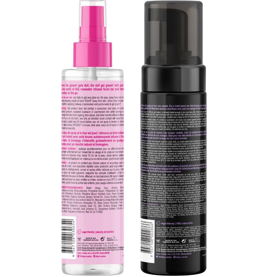 B.Tan Violet self tanning mousse bottle and application mitt