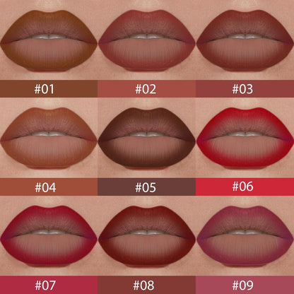 Longwear waterproof matte lipstain crayon swatched on hand to display highly pigmented warm rose nude color