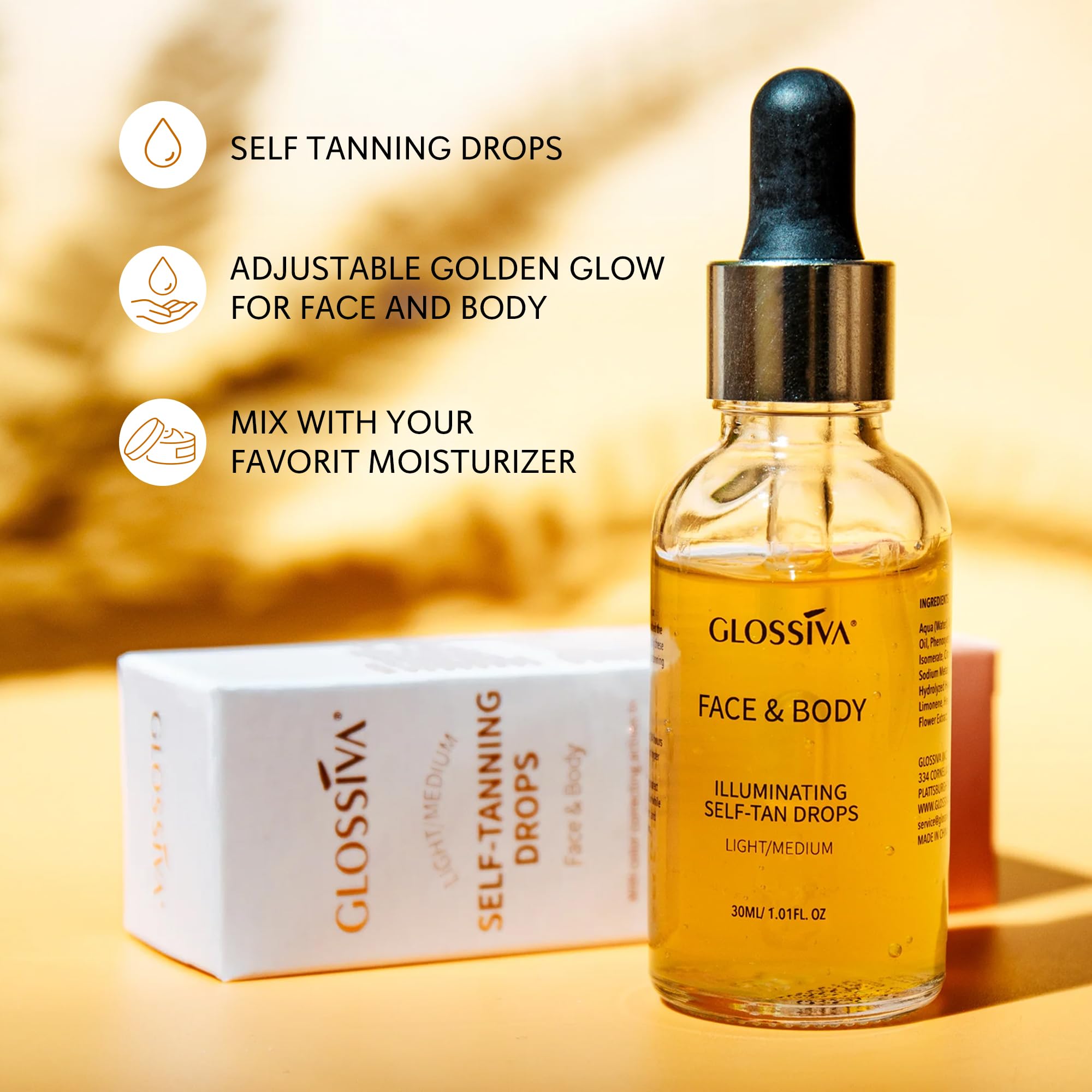 Glossiva tanning drops mixed with moisturizer on hand