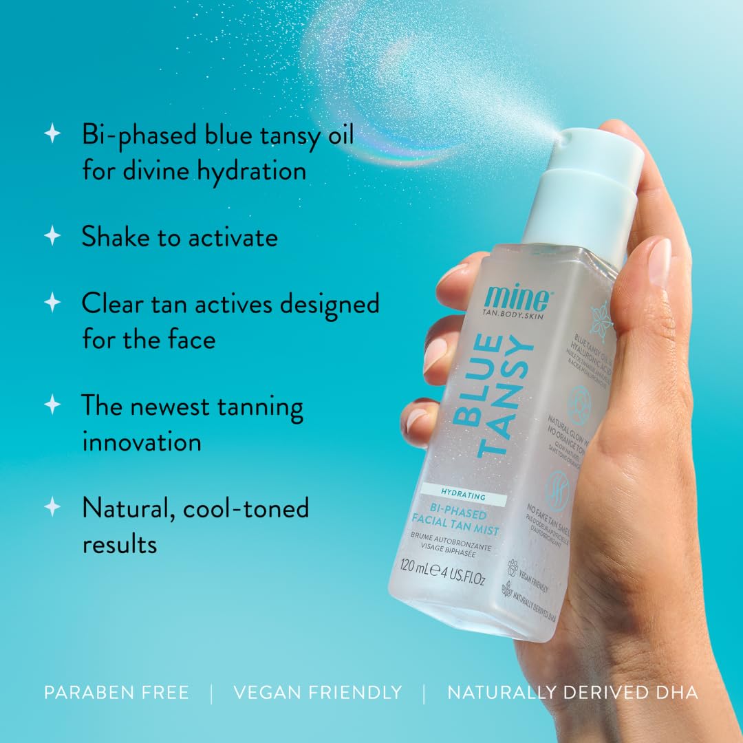 Side profile of Minetan Rose Face Tan Mist packaging