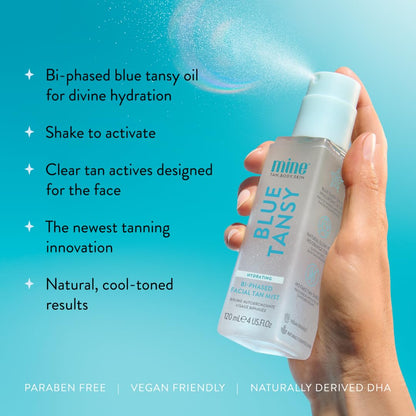 Side profile of Minetan Rose Face Tan Mist packaging