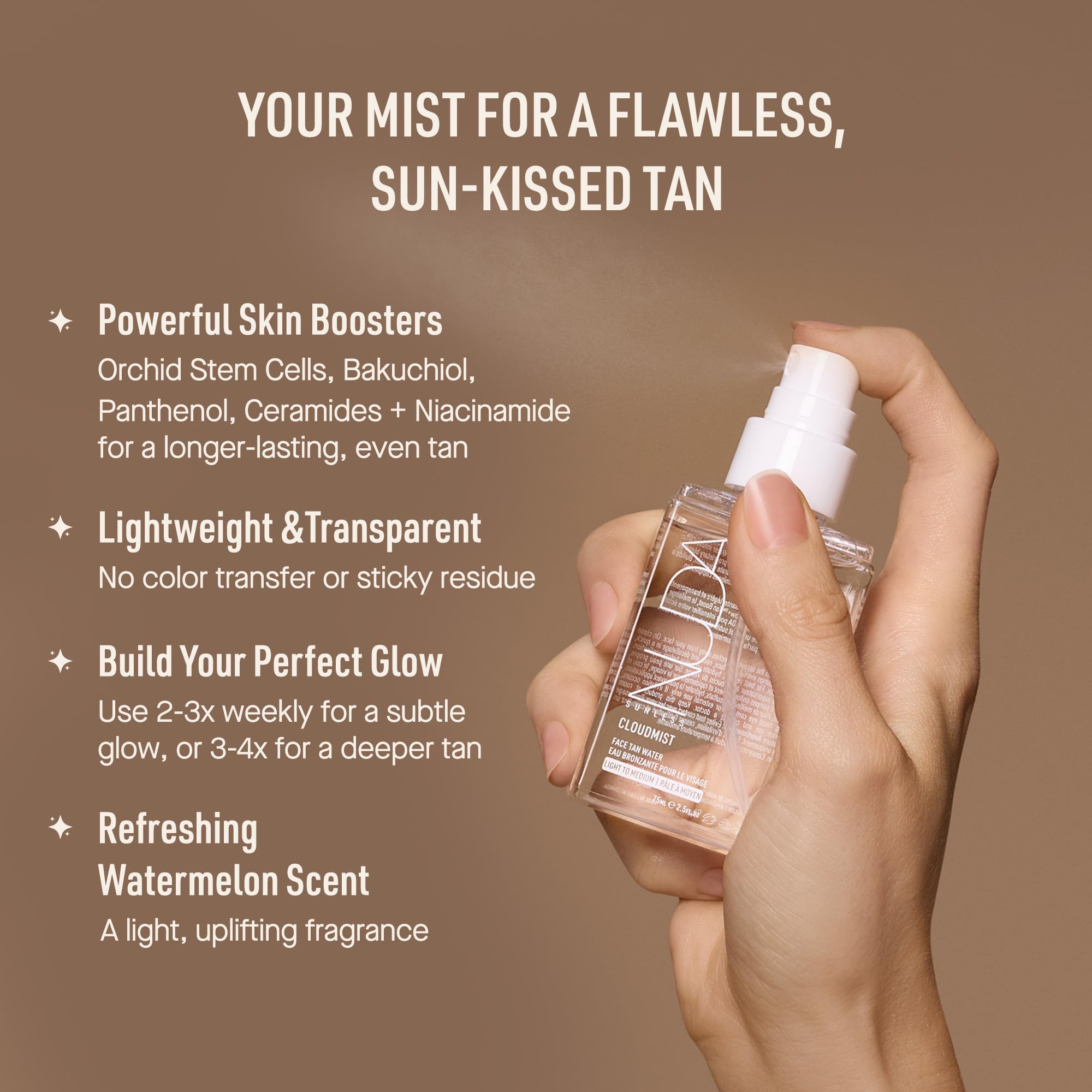 Nuda Canada CloudMist tan water 75 milliliters bottle