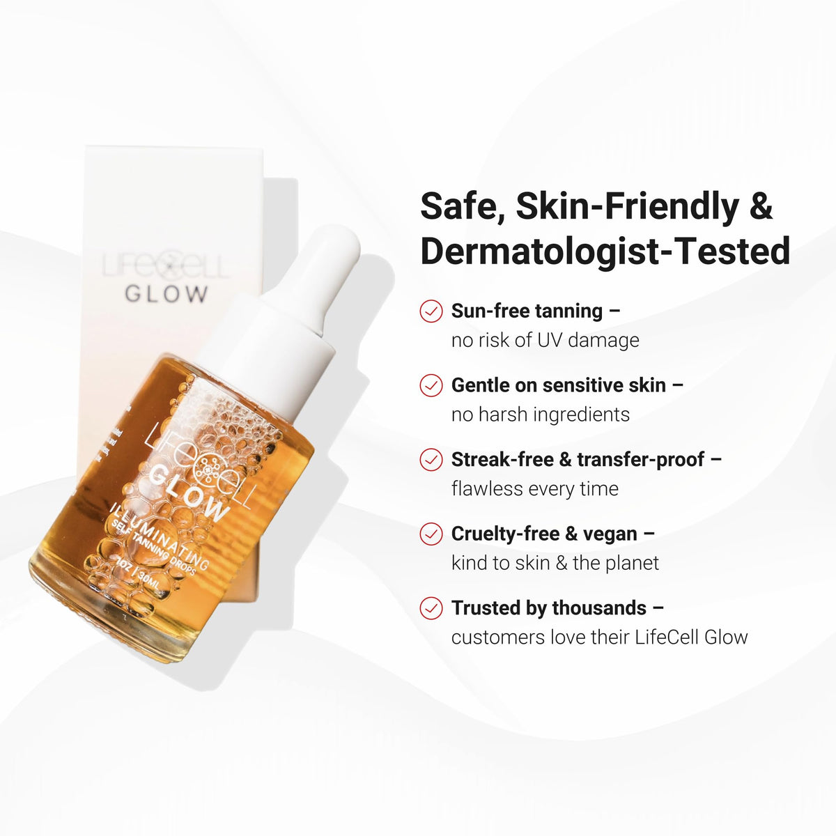 Lifecell Glow self tanning drops packaging angle view