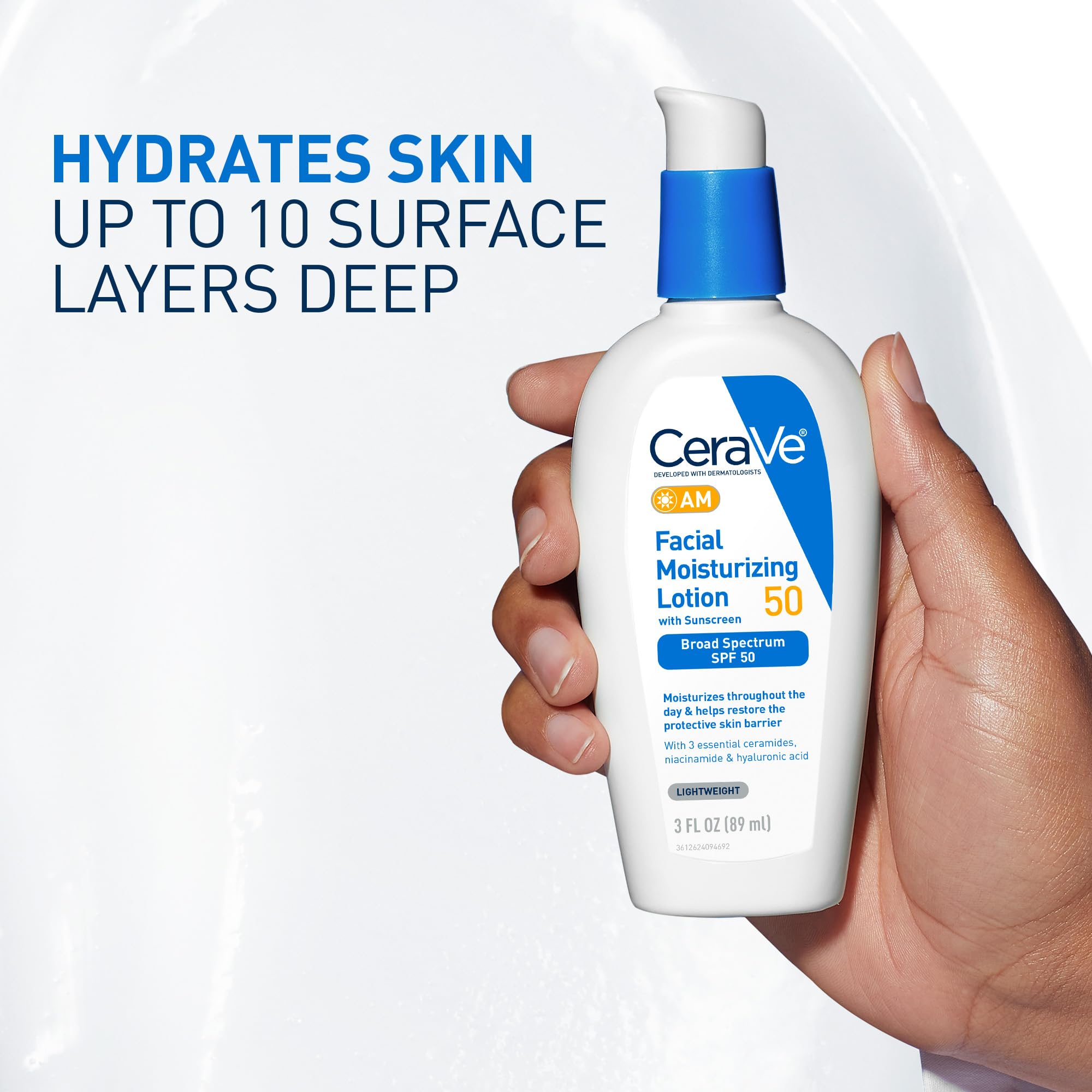 CeraVe AM daytime face moisturizer bottle showing three ounce size label