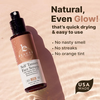 Side profile of Beauty by Earth bronzing face serum bottle