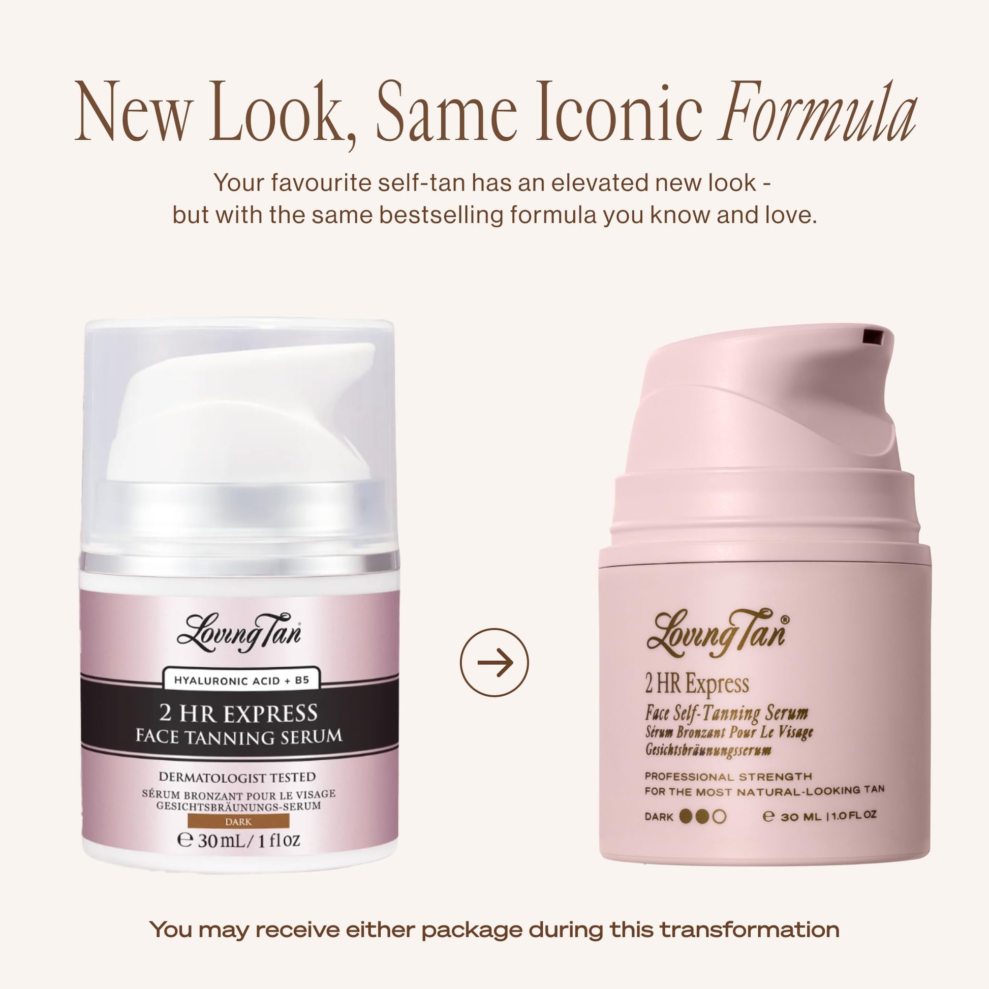 Loving Tan face tanning serum bottle with ingredients visible