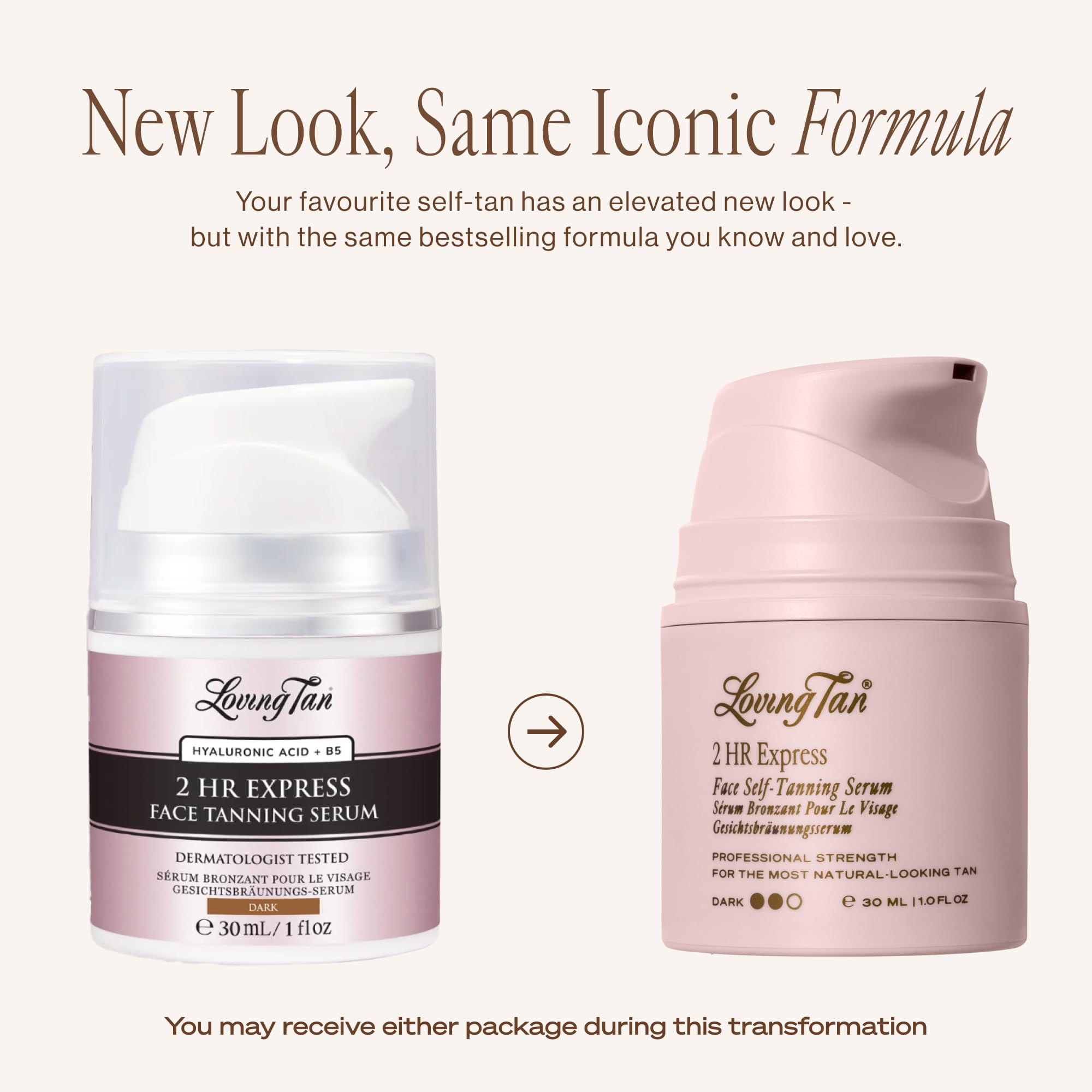Loving Tan face tanning serum bottle with ingredients visible