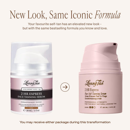 Loving Tan face tanning serum bottle with ingredients visible