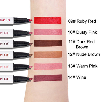 Close up view of the precise chisel tip on evpct longwear lip stain pen.