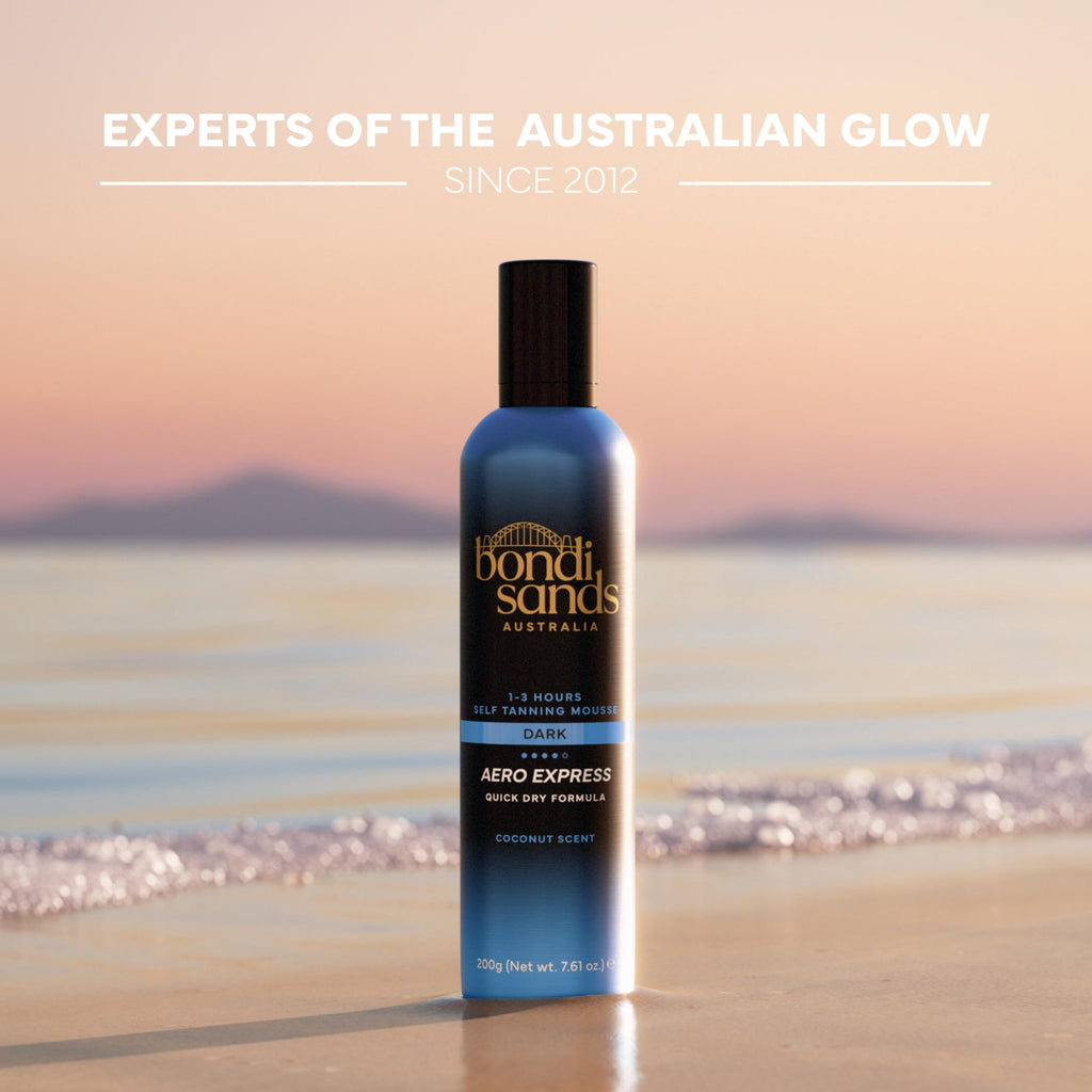 Model showcasing bronzed glow achieved with Bondi Sands express tan