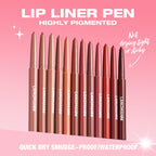 Langmanni matte lip liner set shade swatches on skin