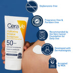 CeraVe SPF 50 body sunscreen texture swatch on skin