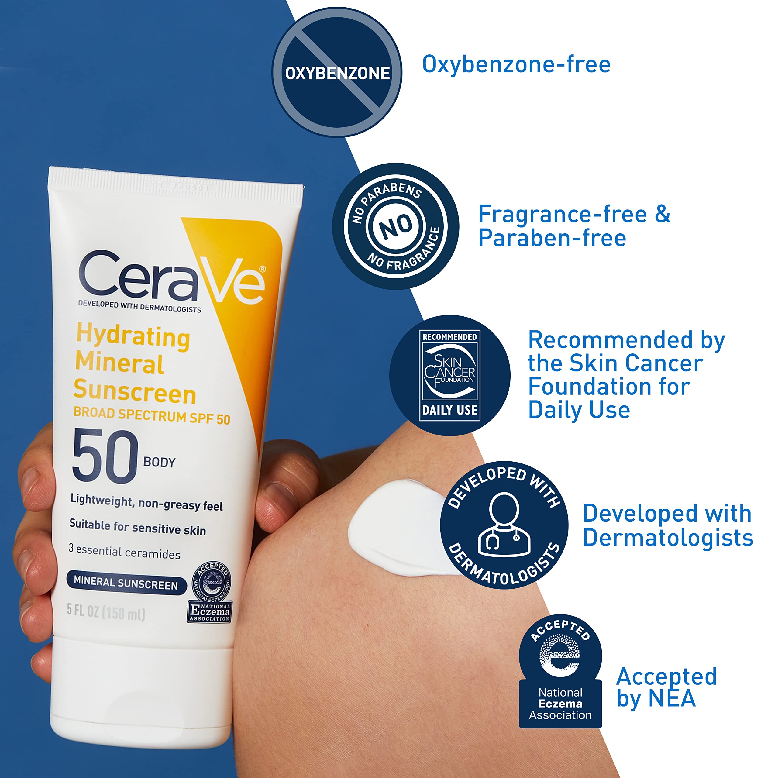 Back side of Cerave mineral sunscreen tube with ingredient list