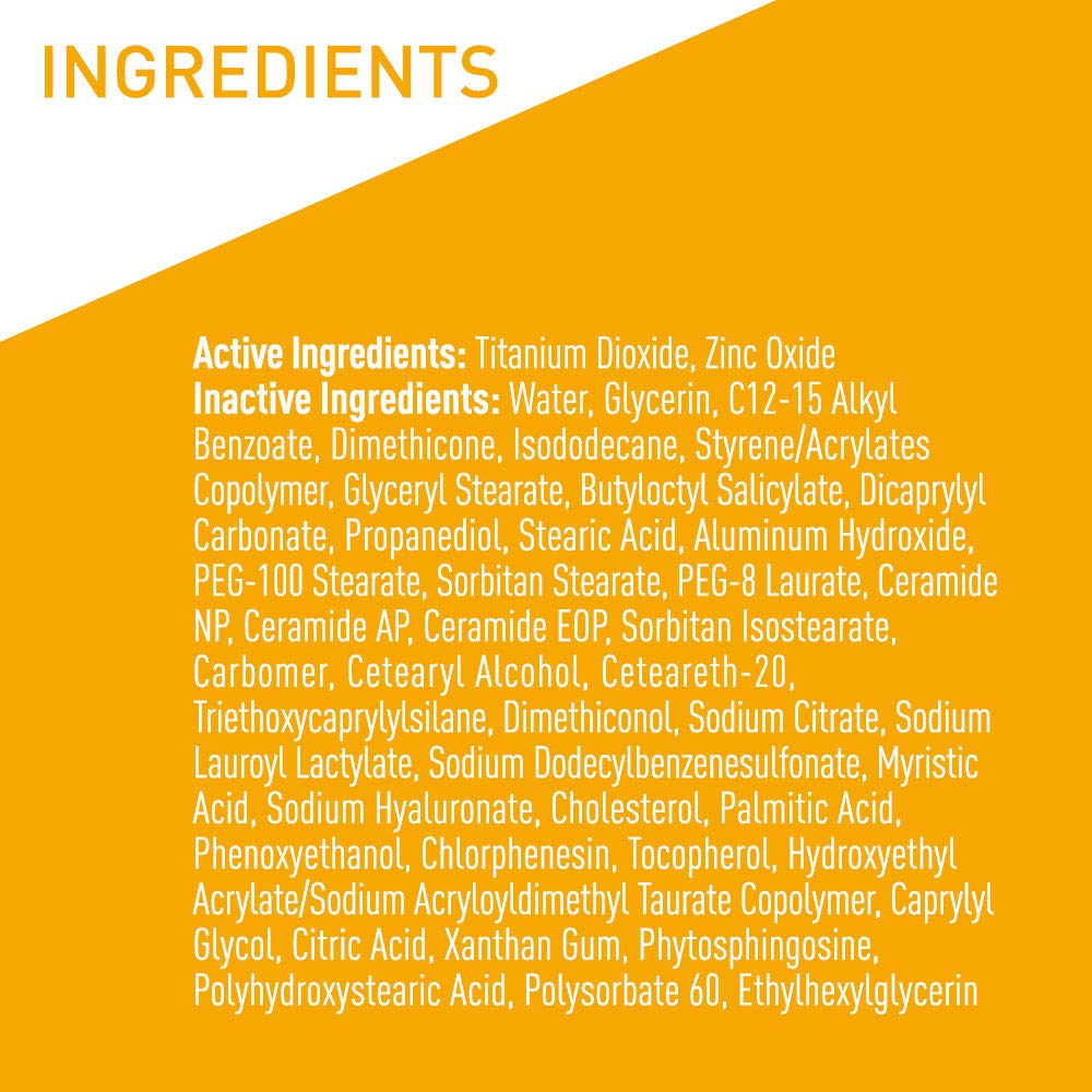 CeraVe zinc oxide and titanium dioxide sunscreen active ingredients panel