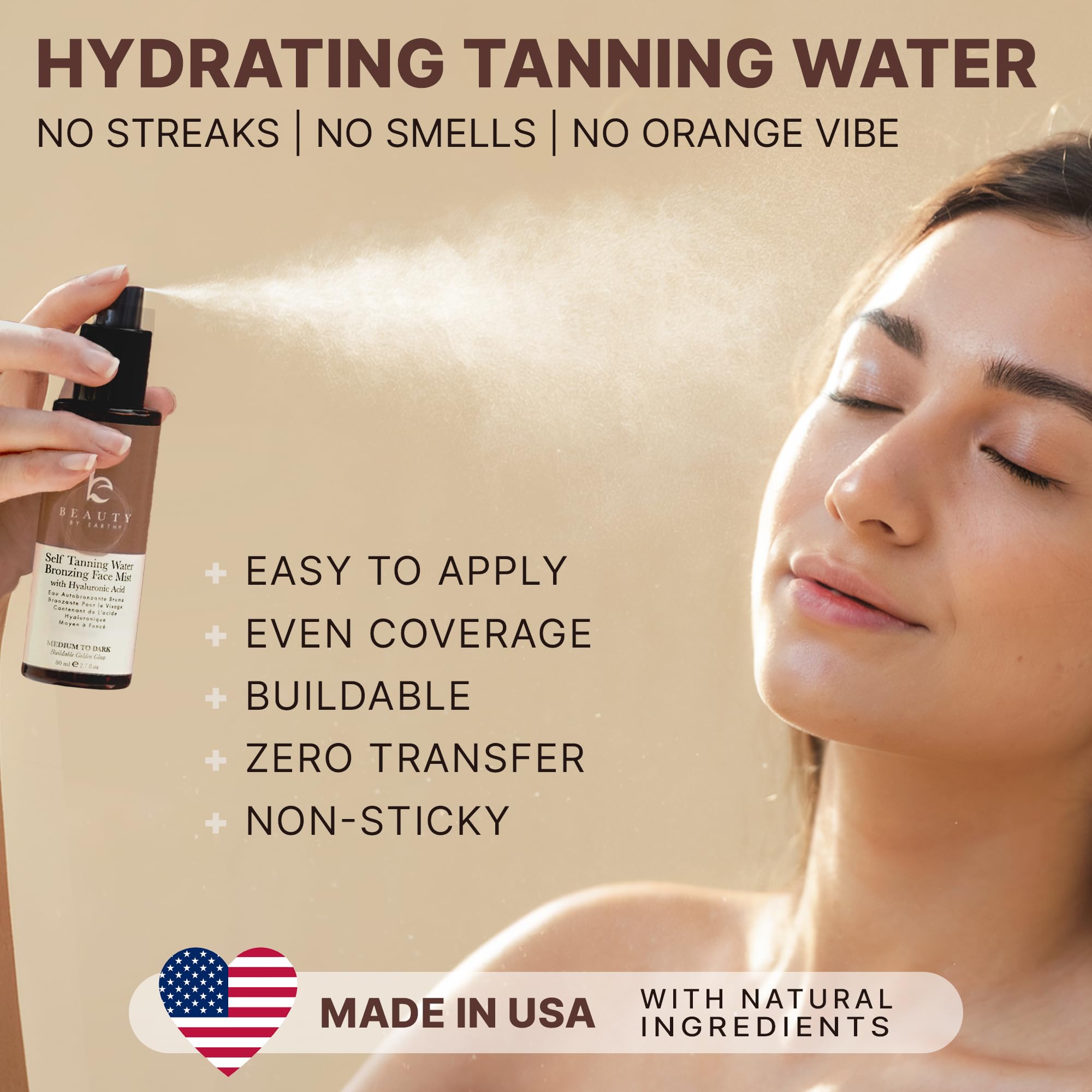 Application of Beauty by Earth face tanning mist