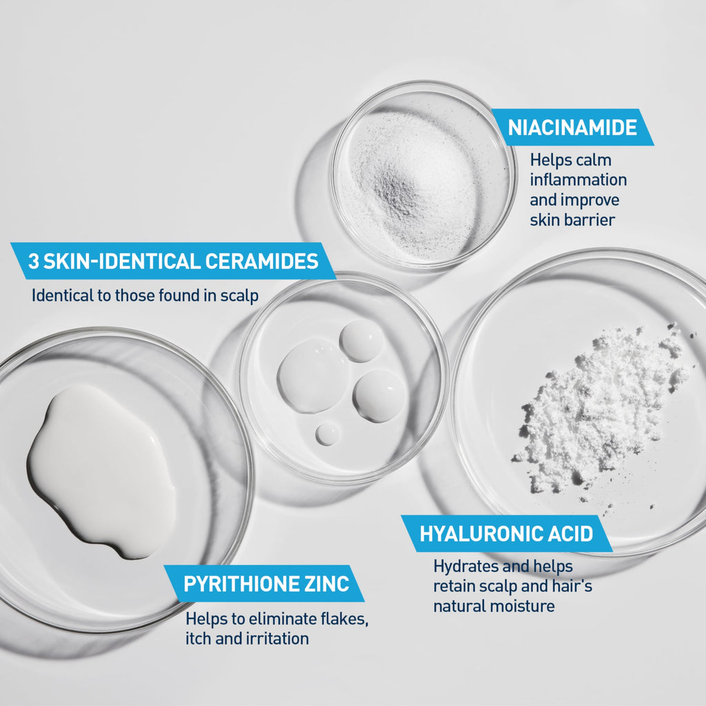 Close up of CeraVe 2-in-1 hair care product branding