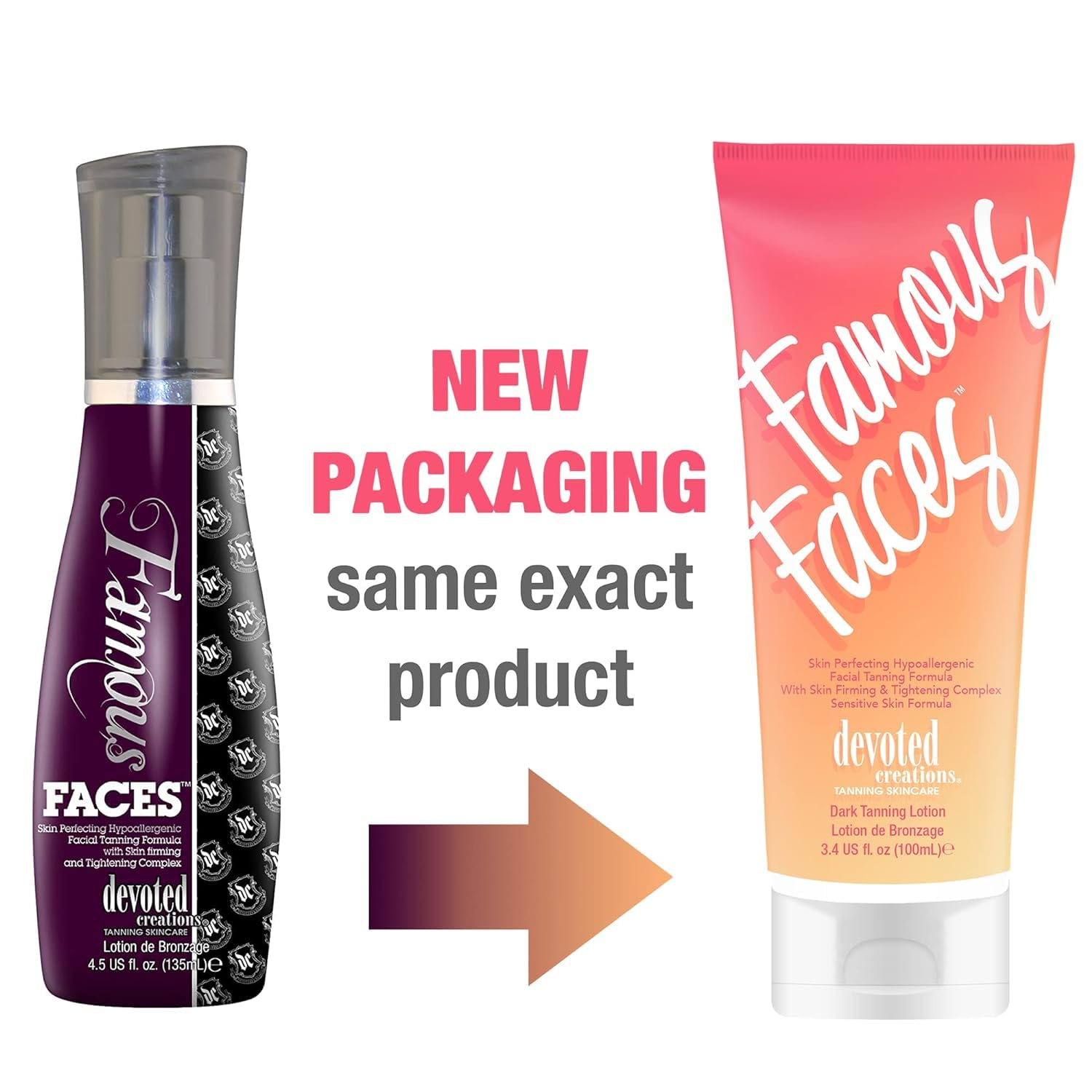 Back side of Devoted Creations facial tanning lotion packaging