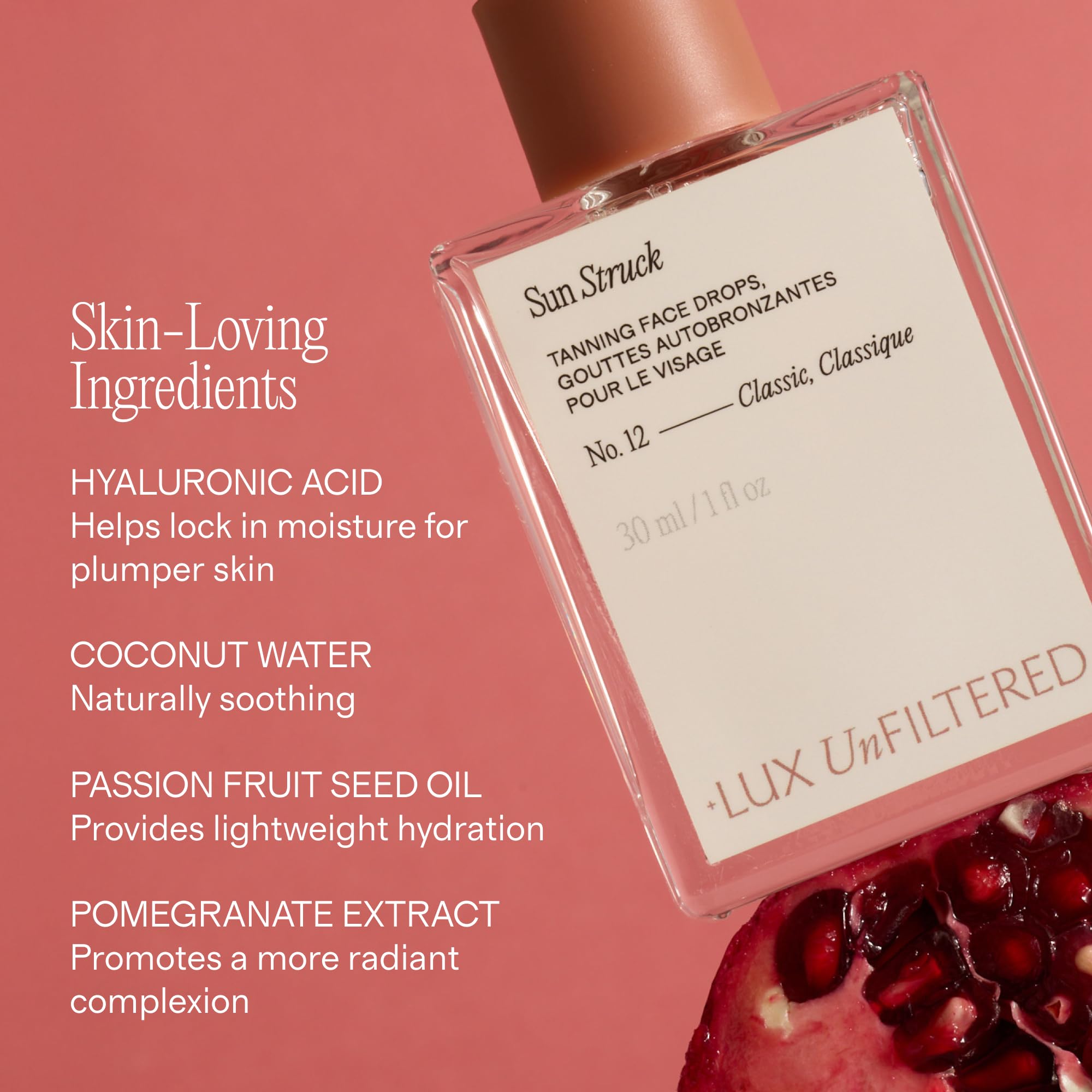 Lux Unfiltered face tanning drops label detail