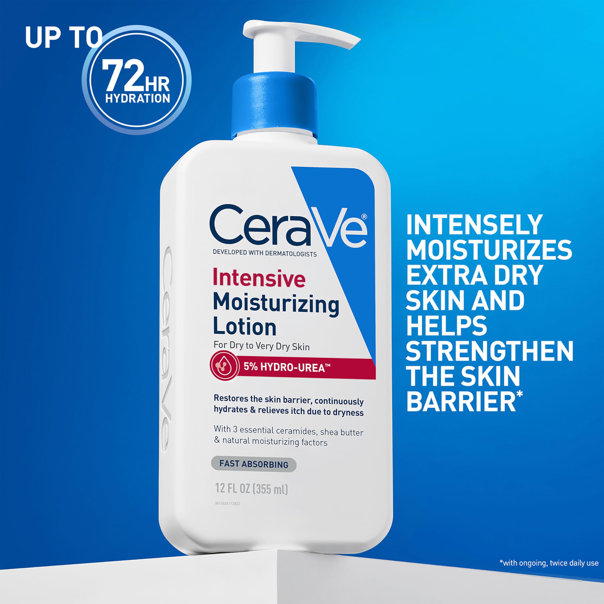 Texture shot of the rich non-greasy CeraVe body lotion designed for rough and itchy skin relief.