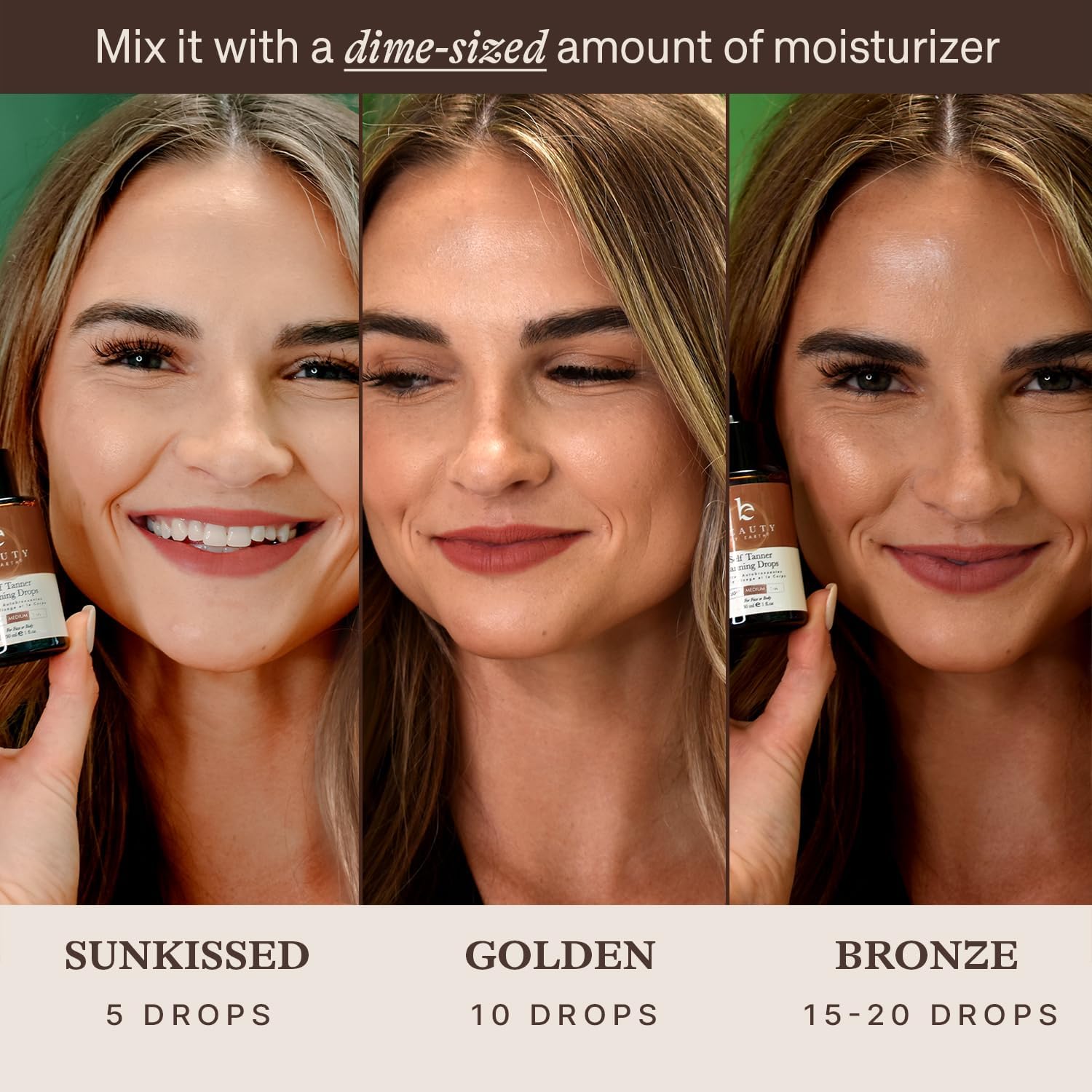 Lifestyle shot of Beauty By Earth self tanning drops usage