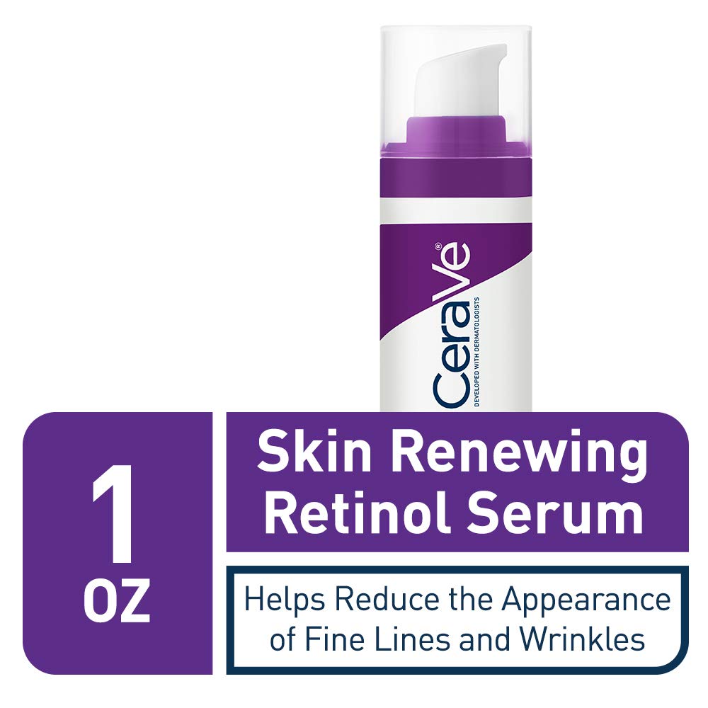 Close up shot of the pump dispenser on the CeraVe anti aging retinol serum bottle highlighting its hygienic application design.