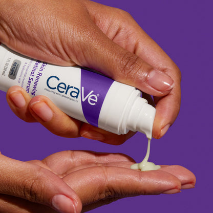 CeraVe skin renewing anti aging formula displayed upright on a clean surface emphasizing dermatological testing and fragrance free attributes.