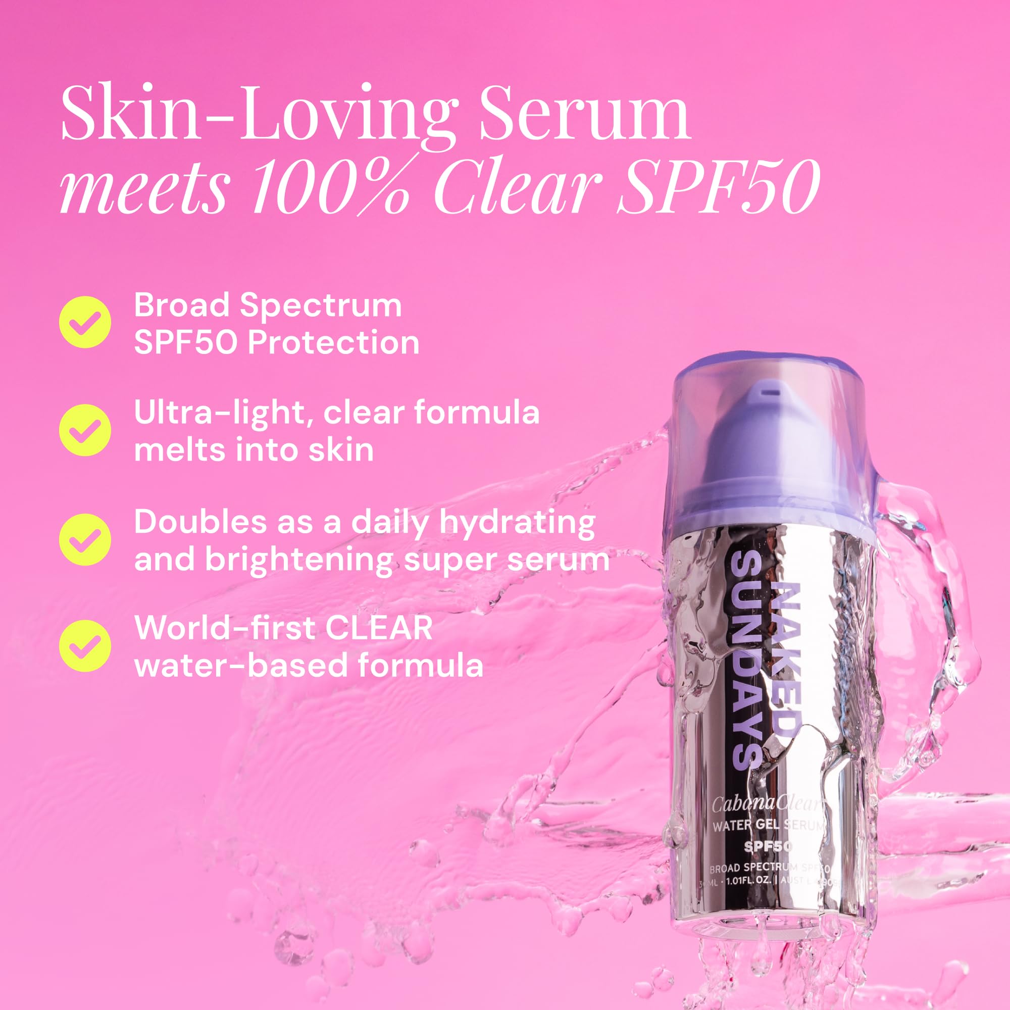 Naked Sundays SPF 50 serum packaging details