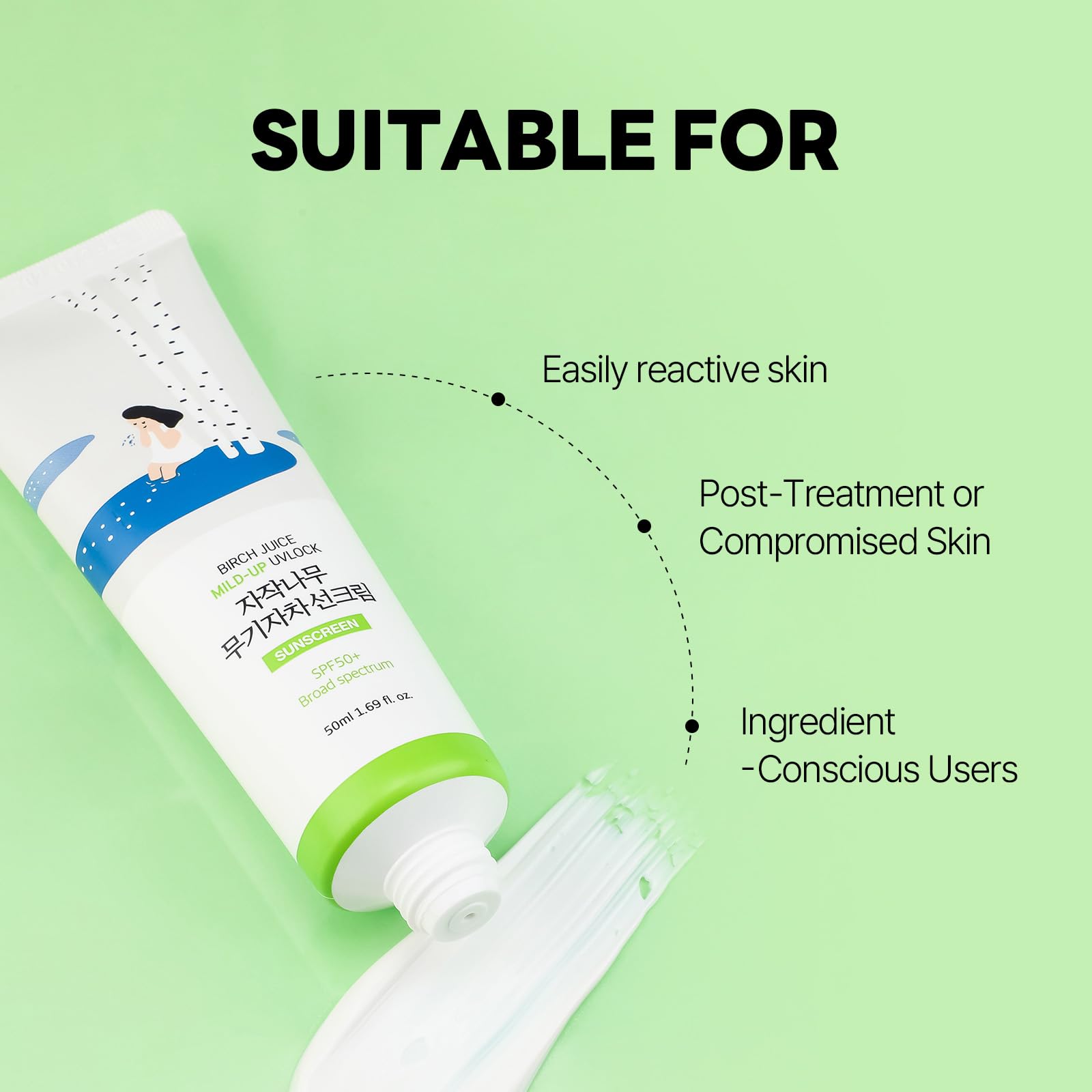 Round Lab SPF 50+ mineral sunscreen application on face