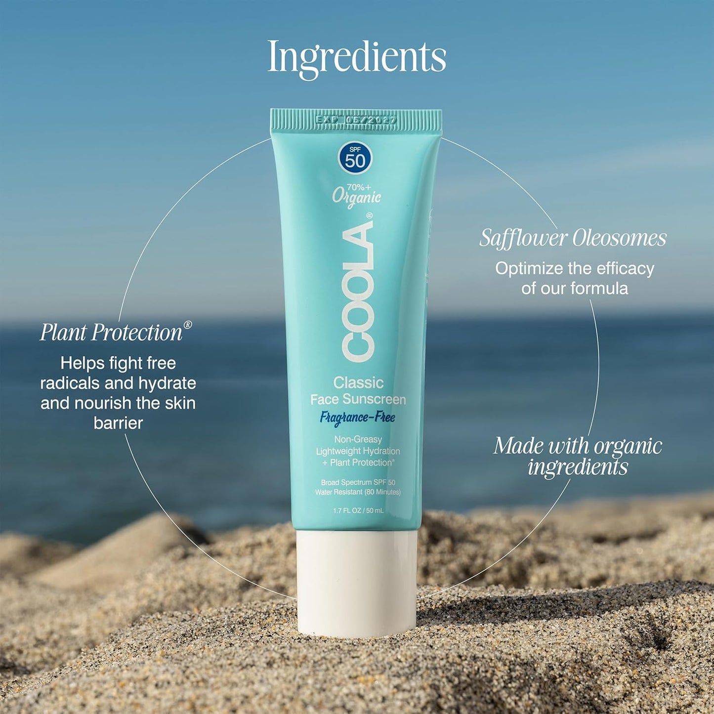 Coola sunscreen packaging held in hand for scale