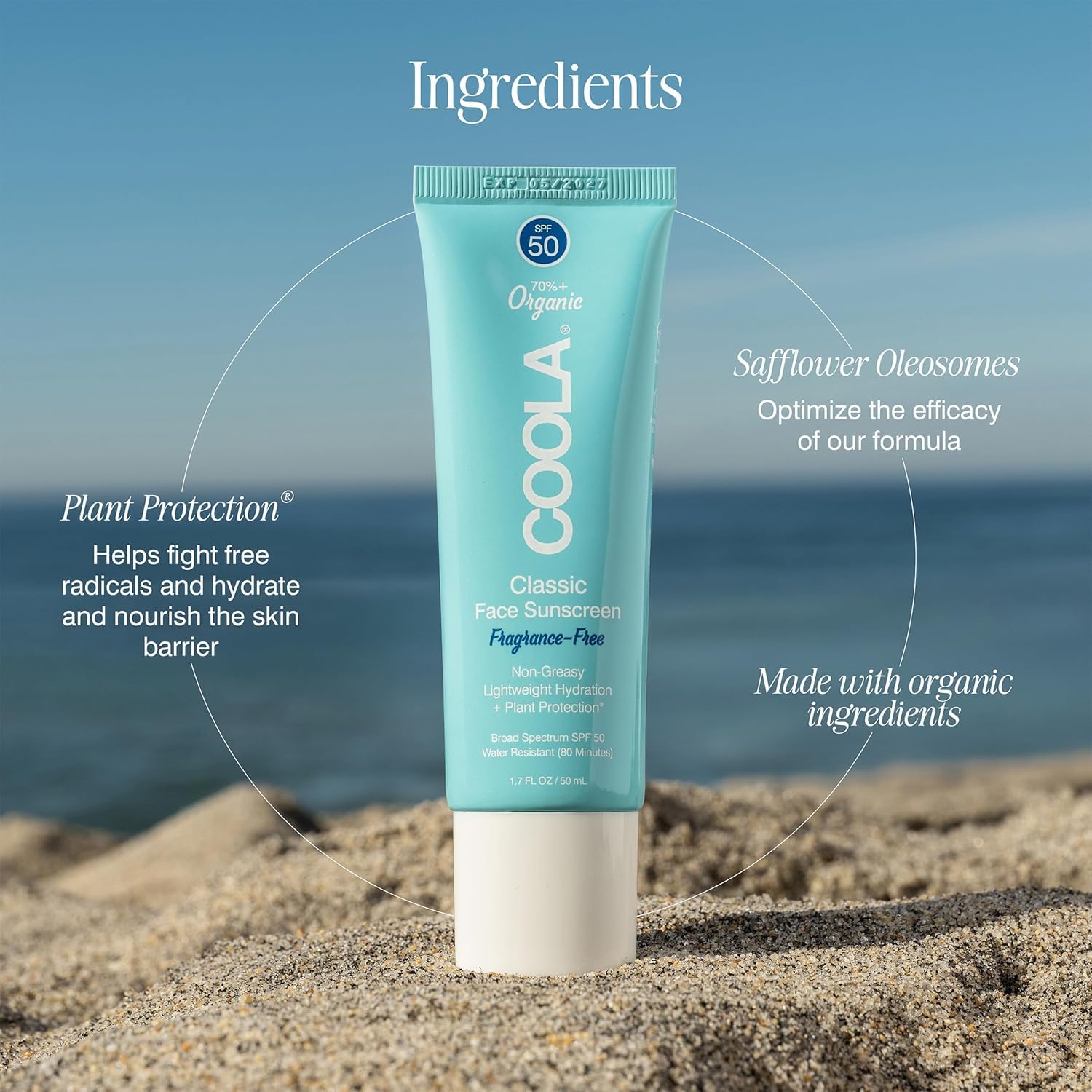 Coola sunscreen packaging held in hand for scale