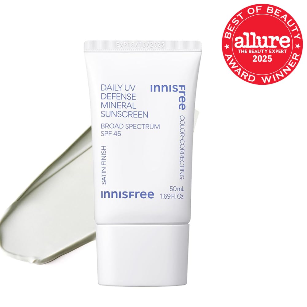 Innisfree mineral sunscreen texture and green tint swatch