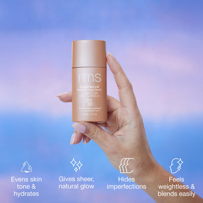 RMS Beauty SPF 30 serum bottle with cap removed
