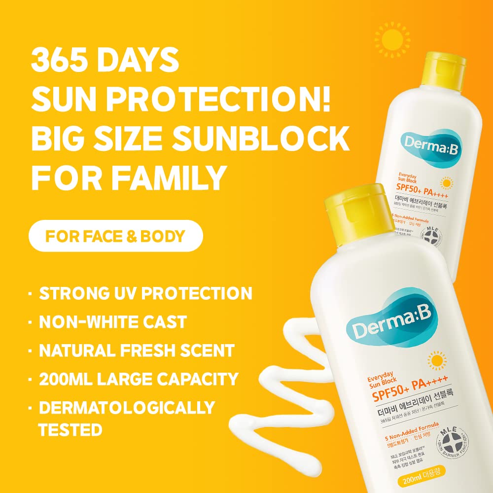 Derma B sunscreen bottle showing SPF50+ PA++++ label