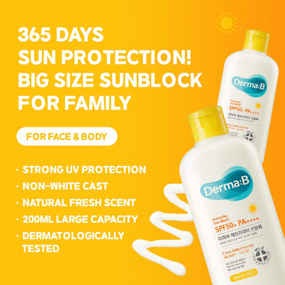 Derma B sunscreen bottle showing SPF50+ PA++++ label