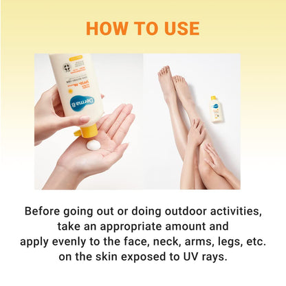 Derma B sunscreen bottle held in hand for size reference