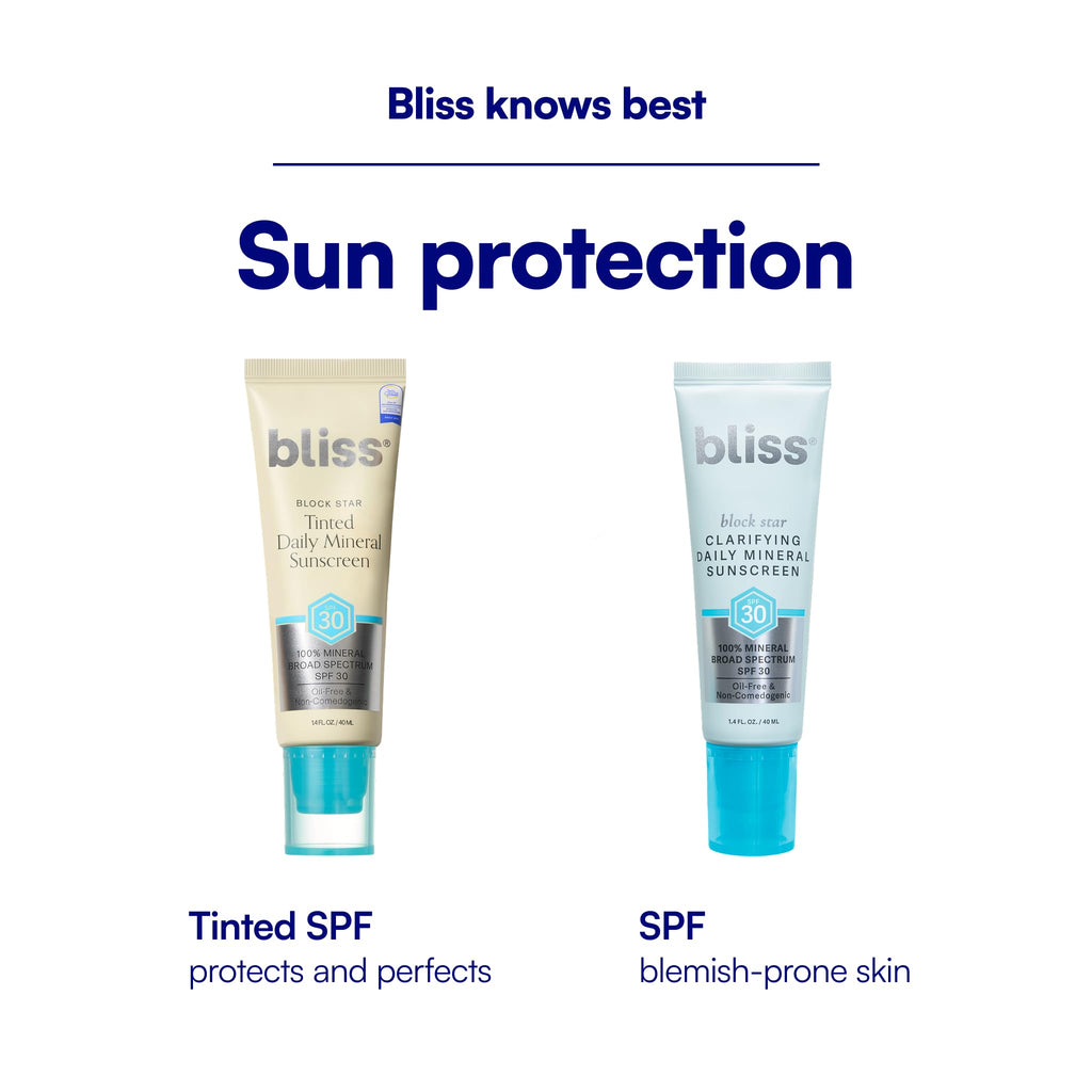 Bliss mineral sunscreen ingredients and directions panel