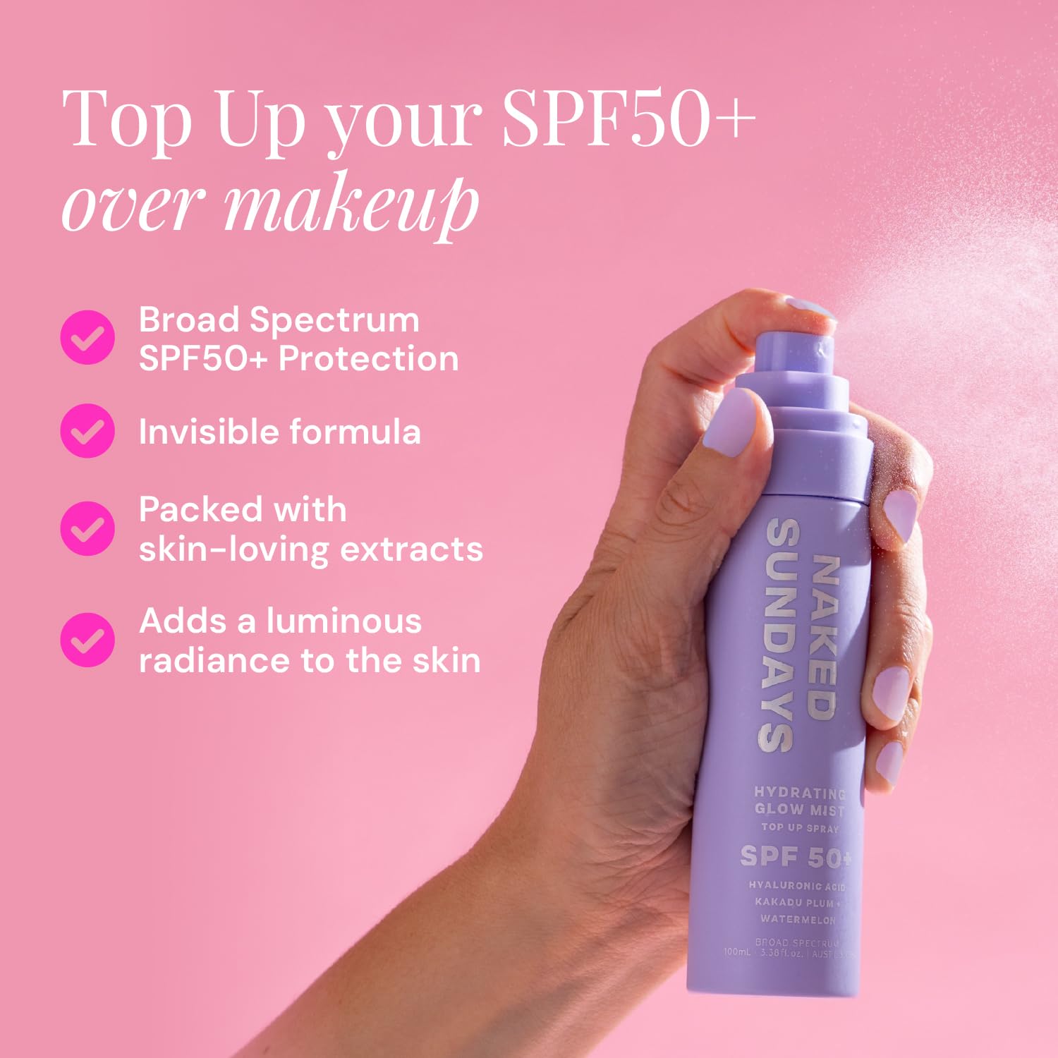 Naked Sundays face mist packaging details