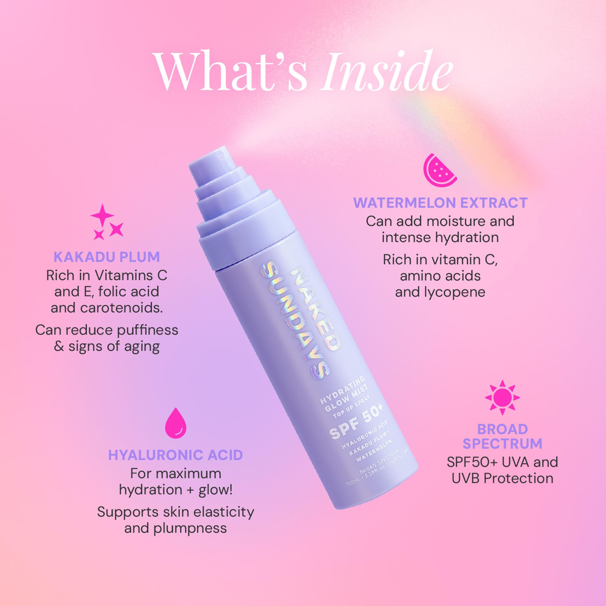 Model applying Naked Sundays glow mist over makeup