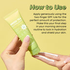 Tonymoly Green Tea sunscreen daily skincare routine application flatlay