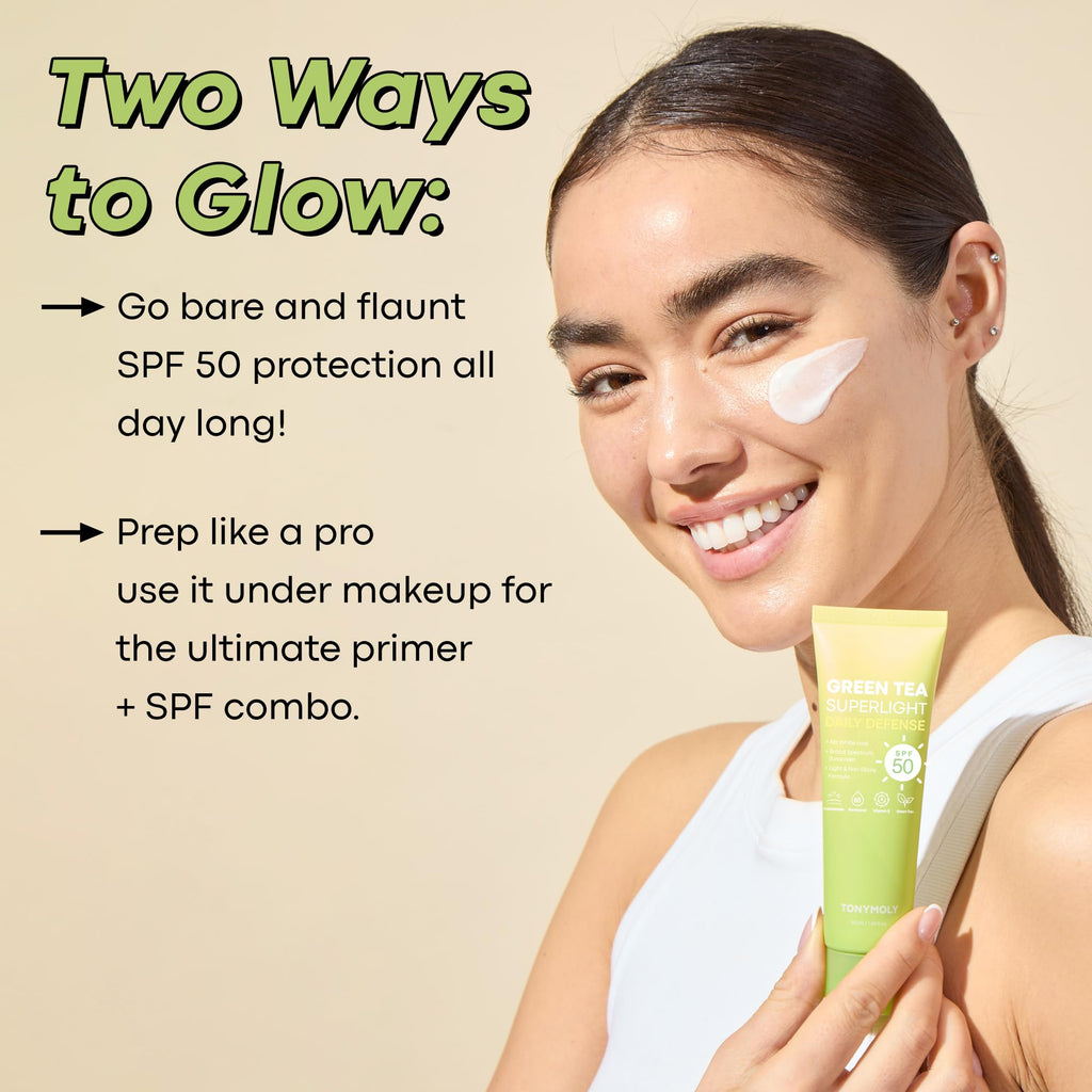 Tonymoly Green Tea sunscreen travel-friendly tube design macro shot