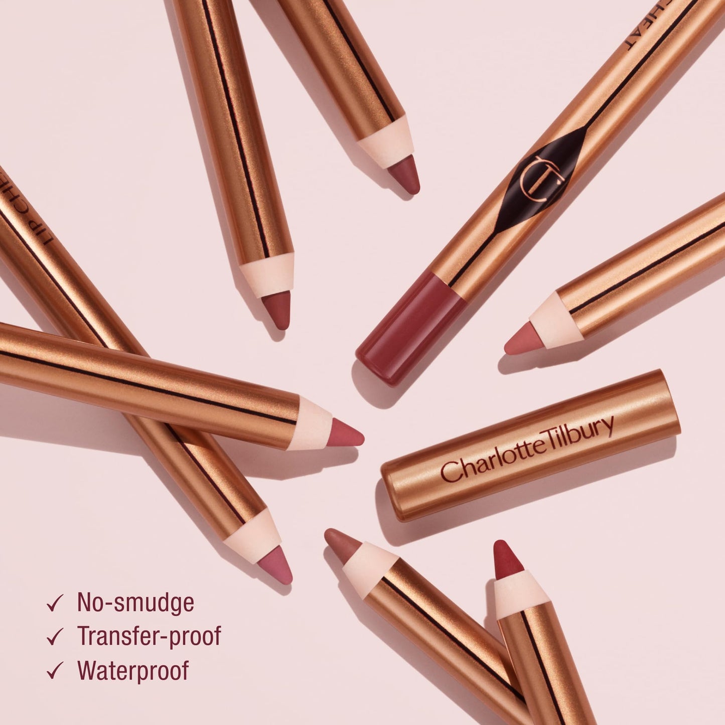 Authentic Charlotte Tilbury Lip Cheat Lip Liner Pencil showing the product weight details on the barrel.